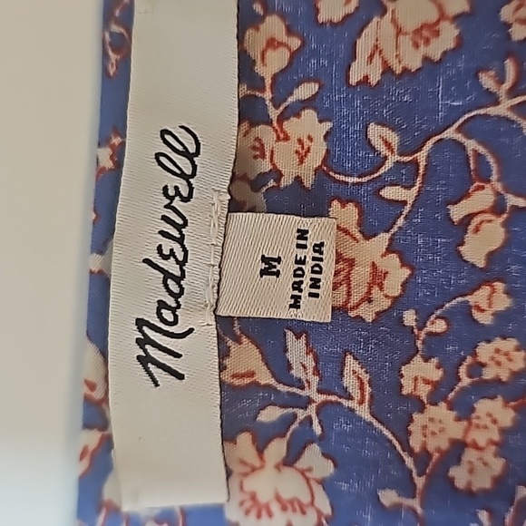 Madewell V-Neck Puff Sleeve Top Medium in Summer Vines blue lightweight flowy - Picture 2 of 10